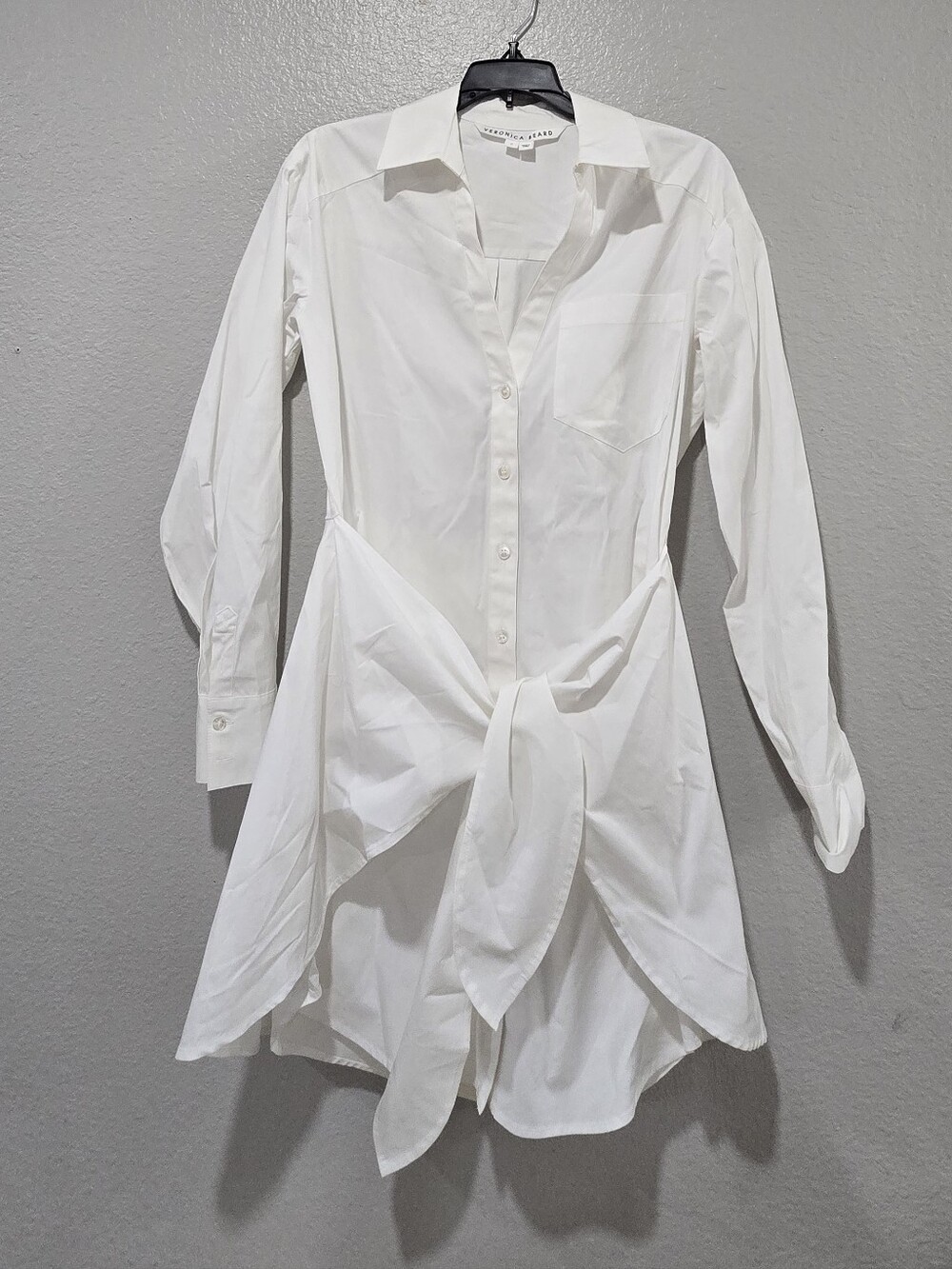 Veronica Beard White Long-Sleeve Tie-Front Shirt Dress Size 00